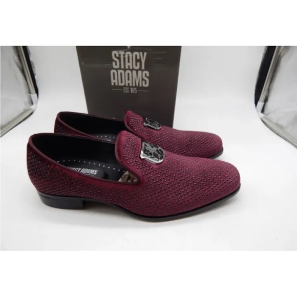 Stacy Adams Men 14 M Shoes Swagger Studded Slip On Satin Burgundy 25228-601 - Picture 2 of 4